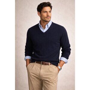 Cremieux Collection Luxury Cashmere Sweater XXL Navy Blue V-Neck Mens